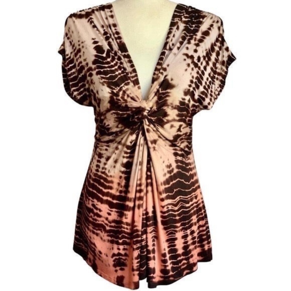 Jaloux Hazel Brown Tie Dye Twist Front Top Medium